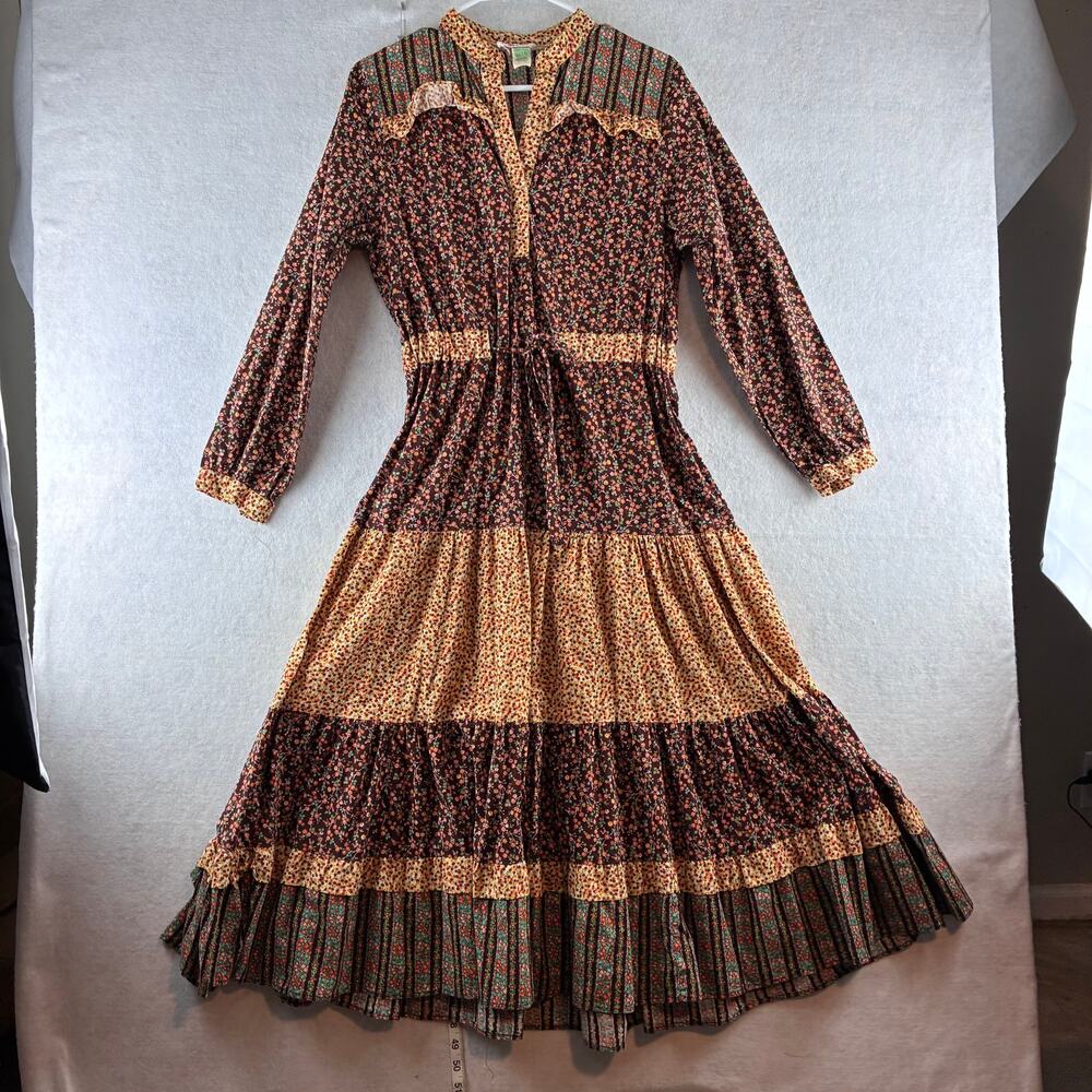 Vintage Mindy Malone Prairie Cottage Dress Long Floral Cotton Modern Sz 8 READ